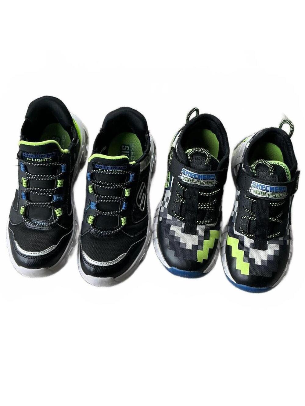 2 Pair of Boys Size 13 Sketchers Sneakers Light-up & Minecraft Style Black Blue